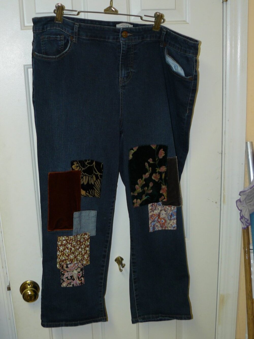 LOGO Lori Goldstein Blue Denim Patch Petite Mid Rise Straight Jeans Sz 18WP